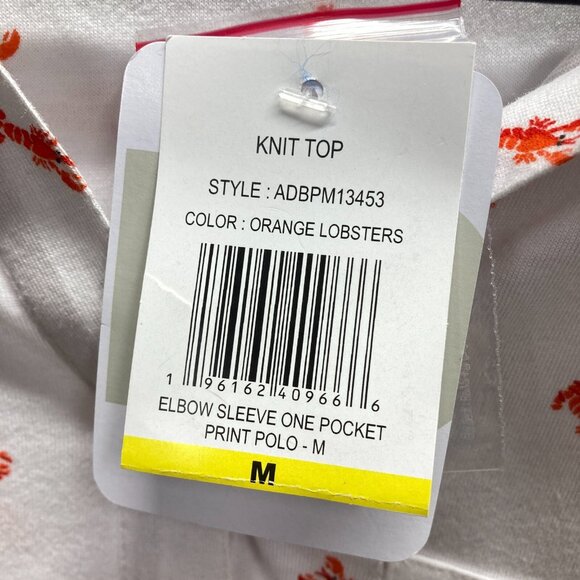 Emily Daniels Polo Top, Size Medium, Lobster Print, Roll Tab Short Sleeve NEW - Picture 7 of 12